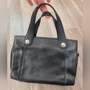 Longchamp Black Leather Handbag Tote Satchel Y2K Business Designer Bag Witchy